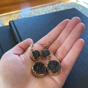 LIKE NEW boutique handcrafted raw pewter stone earrings with gold foil encasing